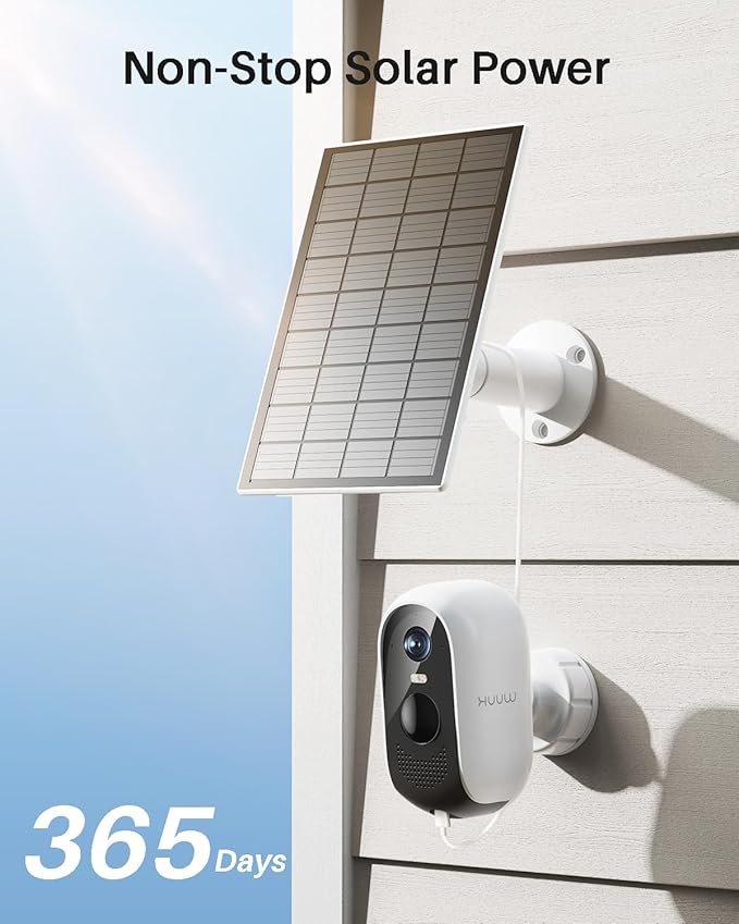 WUUK Solar Security Cameras Wireless Outdoor, Home Surveillance System, 2K, No Monthly Fee, Motion Alert, Night Vision, 2.4/5 GHz WiFi, 32G Local Storage, Compatible with Alexa & Google, 2-Camera Kit