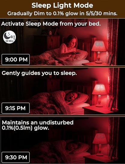LED Red Light Bulbs for Sleep with Remote Control, E26 Circadian Light Bulb A15, 5W(40W Equivalent) for Sleep Therapy, Baby Nursery, Bedroom (4 Packs)