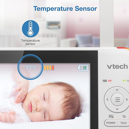 VTech VM924-2 5" Pan Tilt Zoom Video Baby Monitor with 2 Cameras – No WiFi, 17Hr Battery, 1000ft Range, Night Vision, Lullabies & Temperature Sensor – Ideal for New Parents & Twins