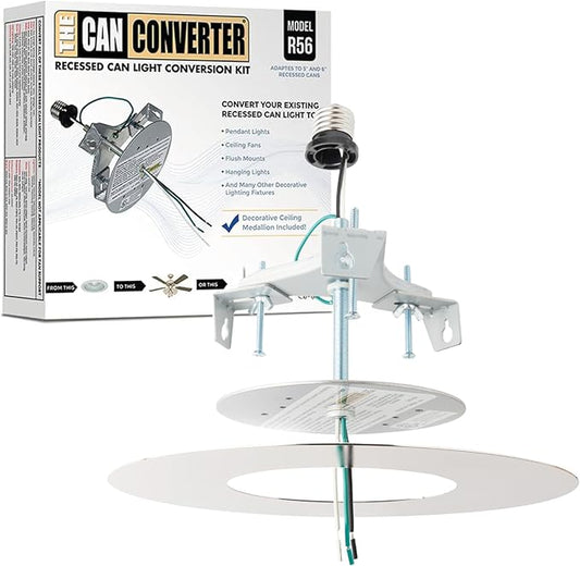 The Can Converter R56 Recessed Can Light Conversion Kit w/ 7"¾ Flat Ceiling Medallion - Home Improvement for 5" & 6" Cans, Converter Kit for Ceiling Fan & Light Fixture, UL Certified, Polished Nickel