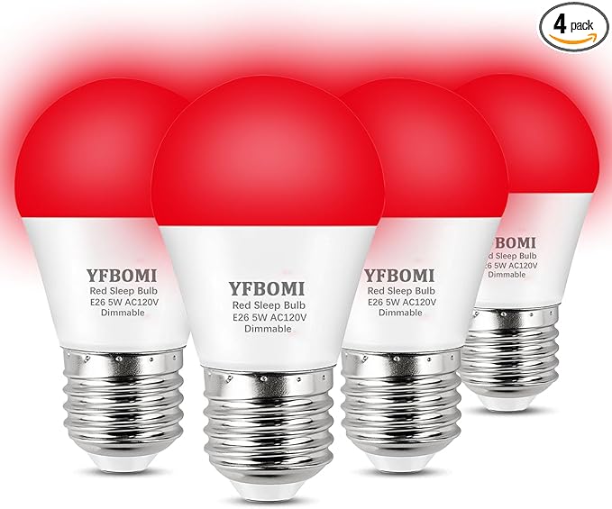 630nm Red Light Bulbs for Sleep Dimmable, 100% Blue Light Blocking A15 Red LED Dim Bulbs Bedroom Night Light for Party Decoration, Porch, Holiday Lighting etc Home Bulb E26 Base 5W 4Pack