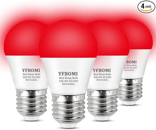630nm Red Light Bulbs for Sleep Dimmable, 100% Blue Light Blocking A15 Red LED Dim Bulbs Bedroom Night Light for Party Decoration, Porch, Holiday Lighting etc Home Bulb E26 Base 5W 4Pack