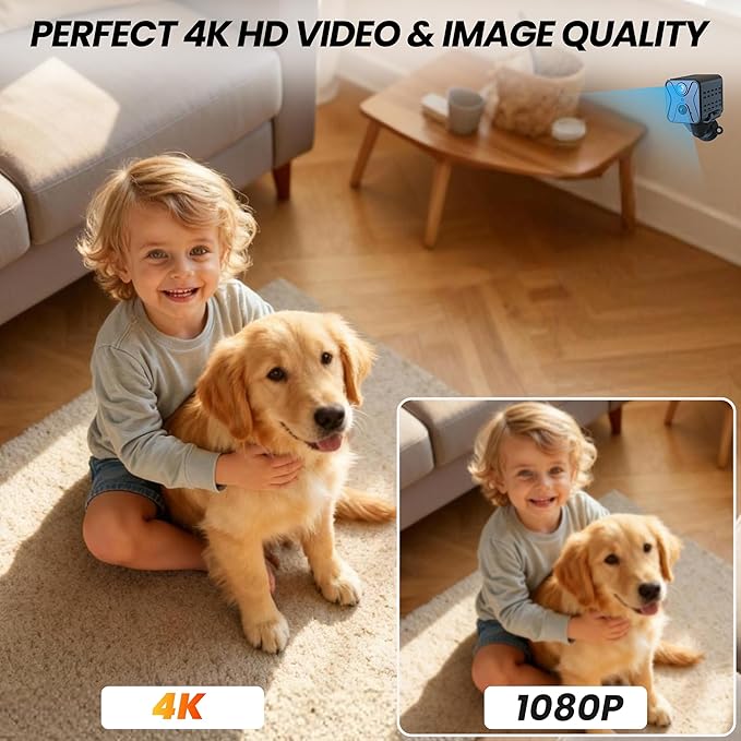 javiscam Hidden Camera 4K HD Wireless Spy Camera with Video, Mini Indoor Cameras for Home Security, AI Motion Detection, Night Vision, Built-in Siren, 60-Day Battery Life, Nanny cam, pet Camera