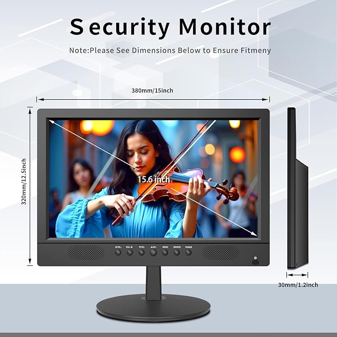 Jexiop 16inch Security Monitor,Wall-Mounted Monitors Supports USB/Full Format Video Playback,CCTV Monitors with AV/HDMI Input/VGA/BNC,Built-in Speaker,Remote Control