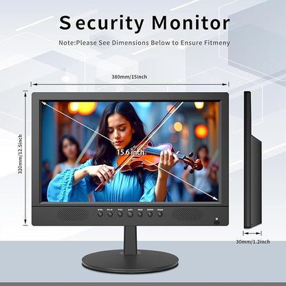 Jexiop 16inch Security Monitor,Wall-Mounted Monitors Supports USB/Full Format Video Playback,CCTV Monitors with AV/HDMI Input/VGA/BNC,Built-in Speaker,Remote Control