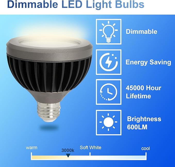2 Pack PAR30 Outdoor Flood Light Bulb 75 Watt Equivalent, Aluminum Waterproof Short Neck LED Bulb Dimmable, E26 Base 40° Beam Angle 3000K Warm White 13W, UL