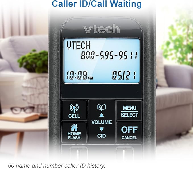 VTECH VS122-16 Retro-Design Cordless Phone: Bluetooth Connect to Cell, Call Blocker, Answering System, Full-Duplex Speakerphone