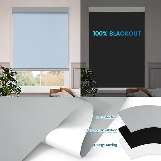 Motorized 100% Blackout Roller Shades – Custom Smart Blinds with Remote Control, Rechargeable Battery or Plug-in Motor, Tuya WiFi Optional, Home & Office Automatic Window Shades (Greige Green/CH9444)