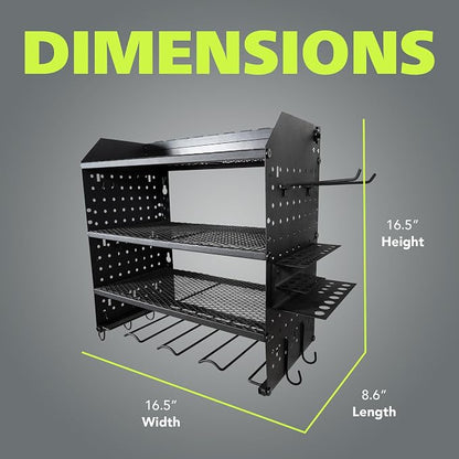 Pearington Modular Pegboard Rack, Power Tool Organizer with Battery Charging Station, Power Strip, 4-Layer Wall Mount Drill Holder