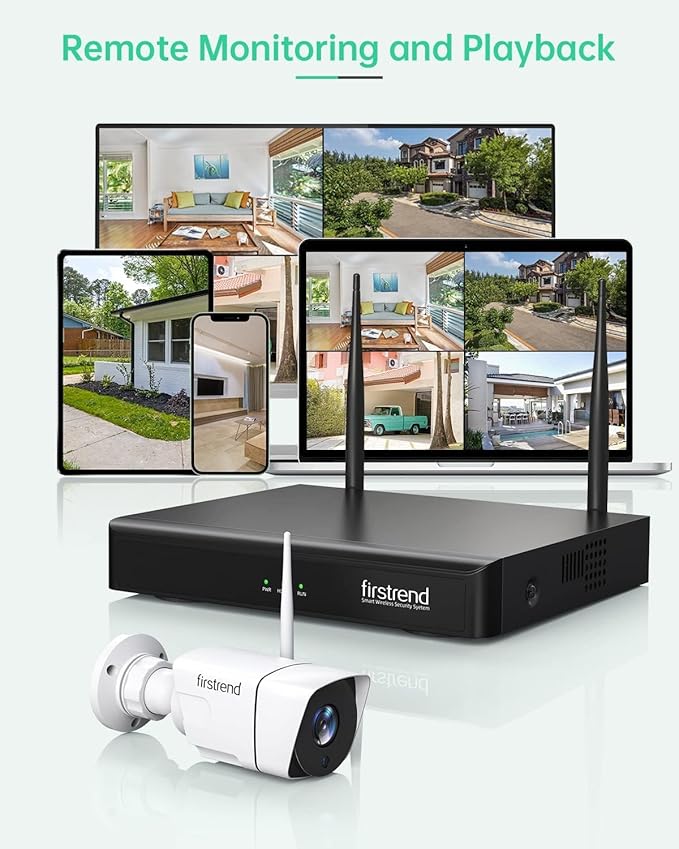 Firstrend 5MP Wireless Security Camera System, 4 Camera CCTV Kit with 8CH NVR & 2TB HDD, Two-Way Audio, Night Vision, Motion Detection Alerts, Remote App Viewing, Indoor Outdoor Home Security