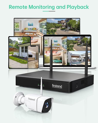 Firstrend Wireless Security Camera System, 5MP 8-Channel CCTV NVR Kit with AI Human Detection, H.265 Video, Night Vision Outdoor Cameras, P2P Remote Access, 3TB Hard Drive for Home