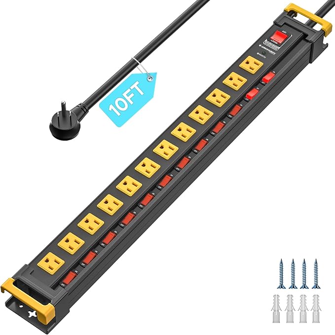 12 Outlet Long Heavy Duty Metal Surge Protector Power Strip