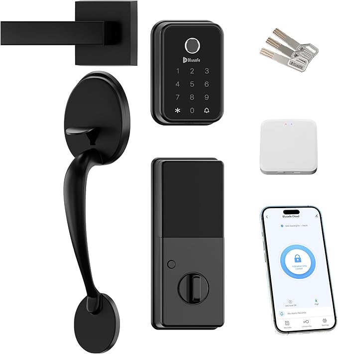 Fingerprint Door Lock Smart Locks for Front Door Keyless Entry Door Lock Handle Set Electronic Keypad Deadbolt with Lever，Easy DIY Install for Women，Auto Locking One-Time Codes(Cloud + Big Handle)