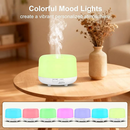 Marchred Aromatherapy Diffuser, 300ML Remote Control Essential Oil Diffusers, White Wood Grain Humidifier with 8 Colors Light 4 Timer Mode, Ultrasonic Scent Diffuser for Home, Office