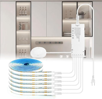 12V White COB LED Strip Light Kit-6pcs 3.3FT Self-Adhesive LED Strip Parallel with Dimmable Touch Sensor Switch, Led Light Strip for Wood Slat Wall Panels, Home decor, Under Cabinet Strip Light