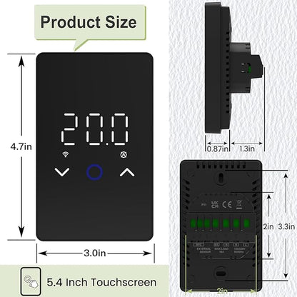 MAXKOSKO 1PC WiFi Smart Thermostat for Electric Floor Warming System with Touchscreen LED Display 120V/240V, Easy Connection & Energy Saving Home Programmable Thermostat Black