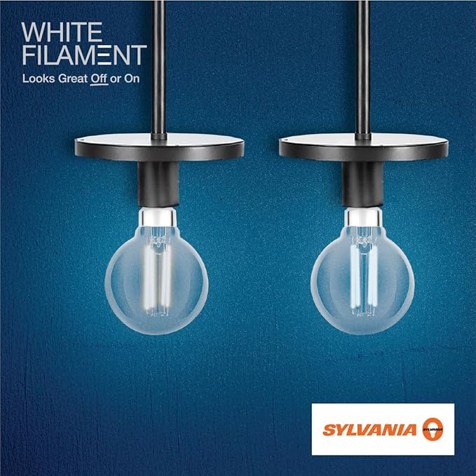 Sylvania G16.5 Clear Globe LED White Filament Bulb, 5.5W, Dimmable, 500 LMS, Candelabra Base, 2700K, Soft White - 2 Pack (42245)