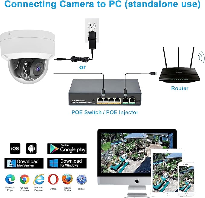 Real HD 4K 8MP PoE IP Vandal Dome PoE IP Camera Outdoor, 2.8mm Wide Angle 105° Fov, 98Ft Night Vision, H.265, Waterproof IP67, NDAA Compliant