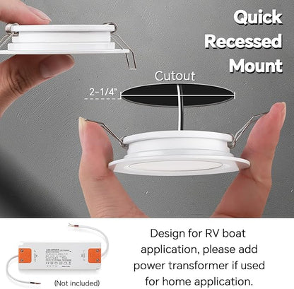 acegoo RV 2.75" Recessed LED Ceiling Light 12V Ultra-Thin Puck Light, Dimmable RV Lights Interior for Camper Van Truck Motorhome Boat Sailboat Roof Under Cabinet Lighting, 6 Pack (White,Cool White)