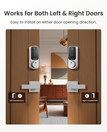 DESLOC B200 Fingerprint Smart Lock with 2 Durable Lever Handles, Keyless Entry Front Door Lock Set, Electronic Keypad Deadbolt, App Control, DIY Installation, Designed for a Secure DESLOC Home, Silver