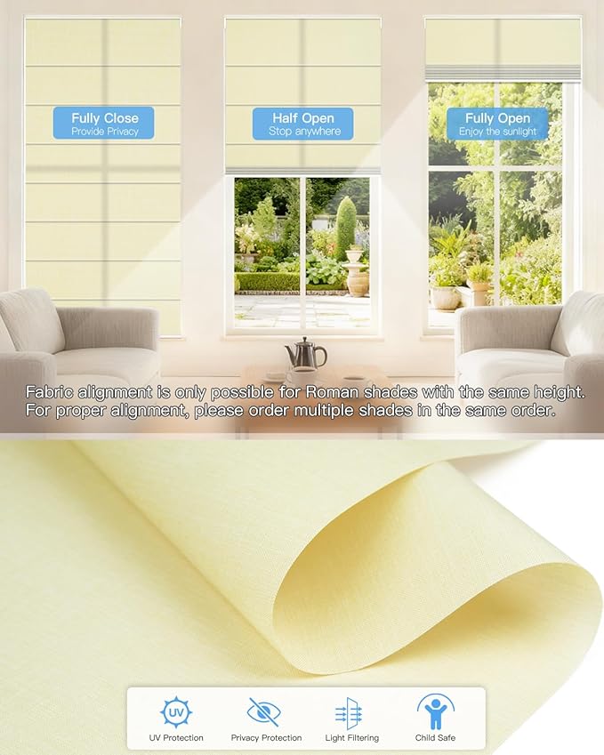 Motorized Roman Shades for Windows, Custom Light Filtering Roman Blinds with Remote, Smart Privacy Window Shades for Living Room Kitchen Office, Alexa & Google Home Compatible, App Control via RF Hub