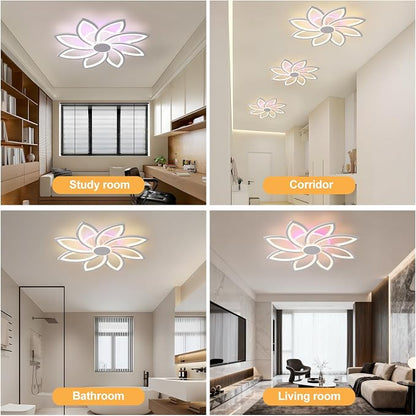 LED Ceiling Light Fixture,70W 8-Petal Flush Mount Ceiling Light | Dimmable LED Ceiling Light with Remote, 3000K-6000K, 4200LM RGB Ambient Backlight, Modern Fixture for Bedroom Living Room