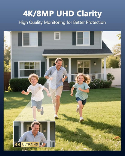 (2026 Update) 4K PoE Security Camera System w/PIR & AI Human Detection, 8CH NVR w/ 3TB HDD, 8 Cameras, 130° Ultra Wide Angle, 90-Day Recording, 2-Way Audio, Remote Control, No Monthly Fee