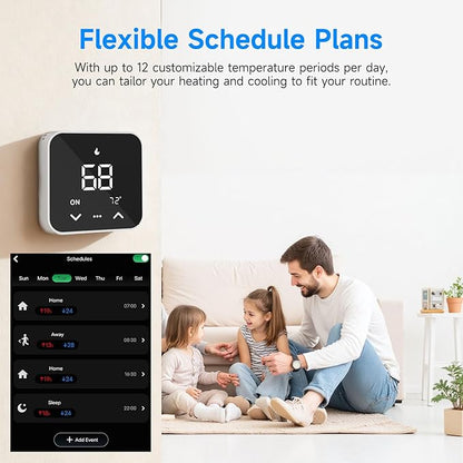 Smart Thermostats for Home, WiFi Thermostats Compatible with Alexa and Google Assistant,7day x 8period Programmable Control Tuya/Smart Life, Energy Saving, C-Wire Require (Black)