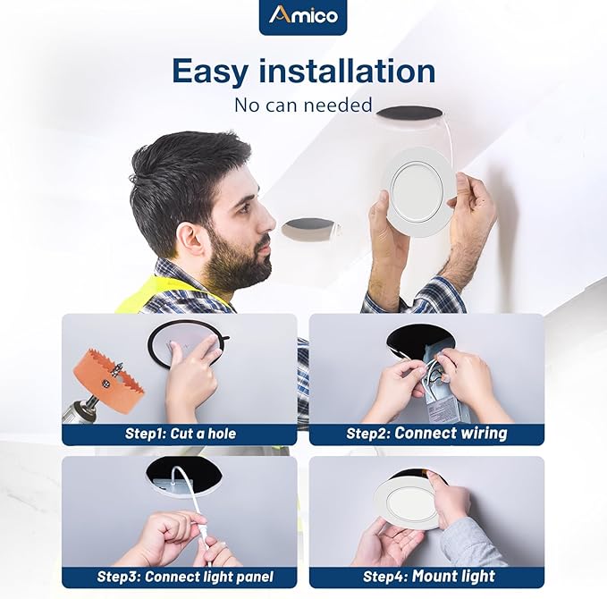 Amico 24 Pack 6 Inch 5CCT Gimbal LED Recessed Lighting, 360°&90° Adjustable Eyeball Directional Downlight, Dimmable, 2700K/3000K/3500K/4000K/5000K Selectable, CRI90+ 12W 1200LM, ETL&FCC