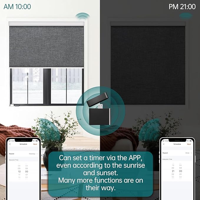 Motorized Blinds No Drill, Automatic Roller Shades with Remote,【Easy to Install】 Cordless Electric Blinds for Window, Customized Smart Blinds, 100% Blackout
