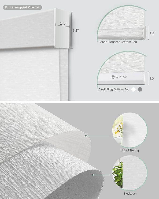 Yoolax Smart Dual Roller Shades, Motorized Blinds with Remote Smart Blinds Compatible with Alexa, Automatic Dual Shades for Windows Bedroom Living Room (Jacquard White)