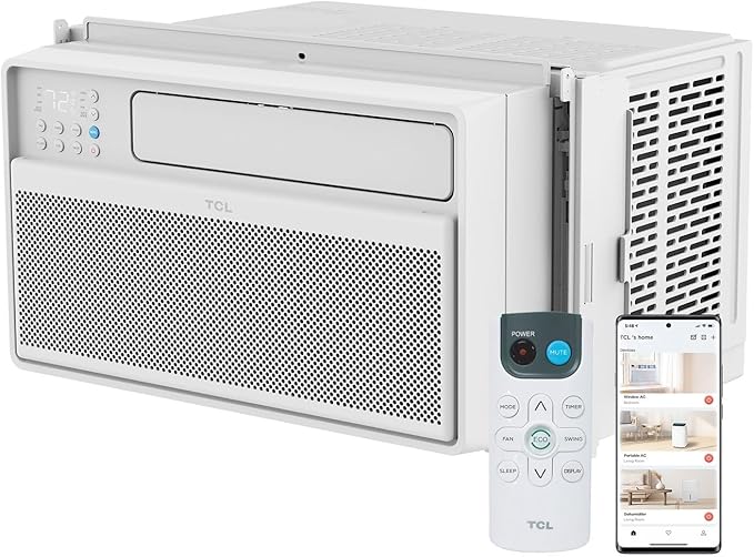 TCL 10000 BTU Q-Series Smart Inverter Window AC Unit, Best Quiet Energy Saving 115V Air Conditioner for Rooms up to 450-Sq. Ft., EZ Install, Control with Alexa, Google Assistant & TCL Home App