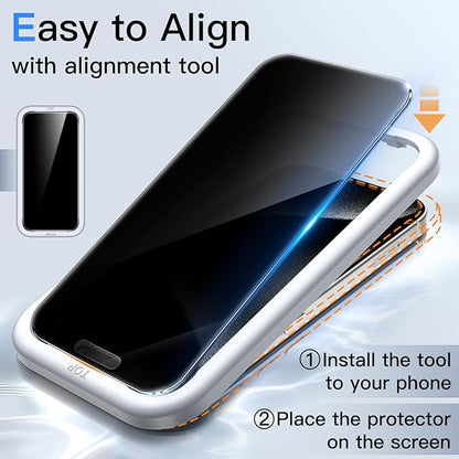 JETech 360 Degree Privacy Screen Protector for iPhone 15 Pro 6.1-Inch, 4-Way Anti-Spy Tempered Glass Film with Easy Installation Tool, 2-Pack
