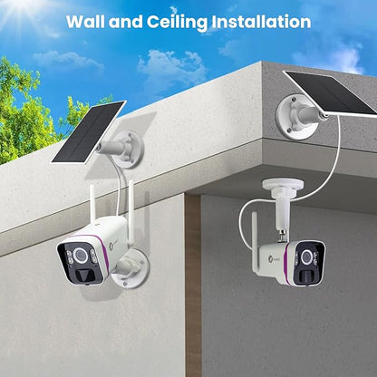 xmartO Wireless Solar Security Camera System, 10CH 4K Expandable WiFi6 NVR+4*4MP 2K Outdoor Cams, All Weather Solar, 2-Way Audio, IR&Color NV, Long Range WiFi Mesh, Free 2-Years Video,No Monthly Fees