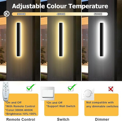 Upgraded 24inch 2pcs Modern Wall Light, 4.33 Inch Wide Dimmable Linear Wall Sconce, Waterproof IP65, Black LED Long Outdoor Lights for Garage, Front Door, Exterior Wall Lights