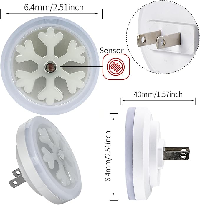 Smart LED Night Light [2-Pack], Plug-in with Auto Dusk to Dawn Sensor | Dimmable, Energy Efficient, Compact Wall Lights for Bedroom, Bathroom, Hallway, Kitchen (Snowflake White Light, 2)