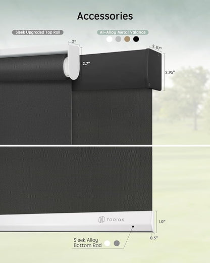 Yoolax Motorized Blinds with Remote, Flame Resistat mart Roller Shades Work with Alexa, Google, Apple Homekit, Custom Automatic Shades with Voice Control for Living Room (5% Openness Black)