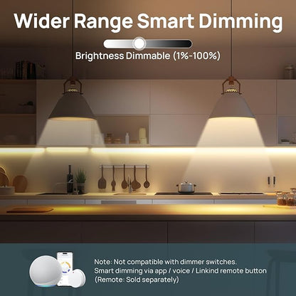 Linkind Matter Smart Light Bulb, Soft White to Daylight Tunable Alexa Light Bulbs, Smart Bulbs Work with Apple Home, Alexa, Google Home, SmartThings, 2.4GHz Wi-Fi LED, A19 E26, 800LM, 60W (4-Pack)