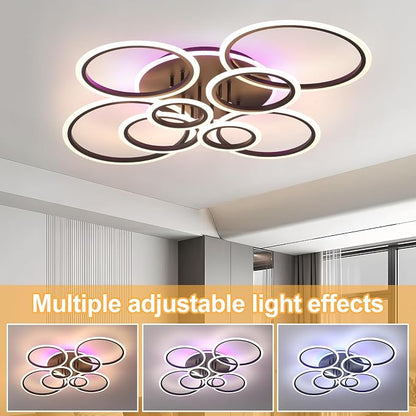 80W LED Ceiling Light, Modern Dimmable Flush Mount with Remote Lamp | Modern Black Flush Mount Fixture with RGB Ambient Backlight, Dimmable 3000K-6000K,10%-100% Brightness for Living Room Bedroom