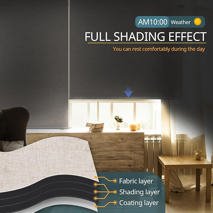 Motorized Blinds No Drill Automatic Blinds for Windows Cordless Roller Shades Electric Blinds with Remote Control Smart Blinds (Linen, 32.5 x 72)