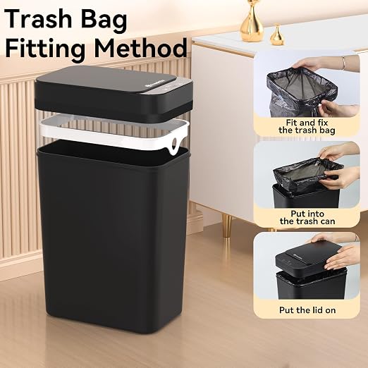 FRESHLIX 3 Pack Bathroom Trash Can 2.6 Gallon Small Touchless Automatic Motion Sensor Trash Cans Slim Waterproof Garbage Bin with Lid for Kitchen, Office, Bedroom Black