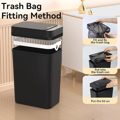 FRESHLIX 3 Pack Bathroom Trash Can 2.6 Gallon Small Touchless Automatic Motion Sensor Trash Cans Slim Waterproof Garbage Bin with Lid for Kitchen, Office, Bedroom Black