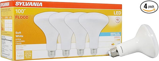 Sylvania BR30 LED Flood Light Bulb, 100W = 17W, Dimmable, 10 Year, Medium Base, 1450 Lumens, 2700K, Soft White - 4 Pack (40070)