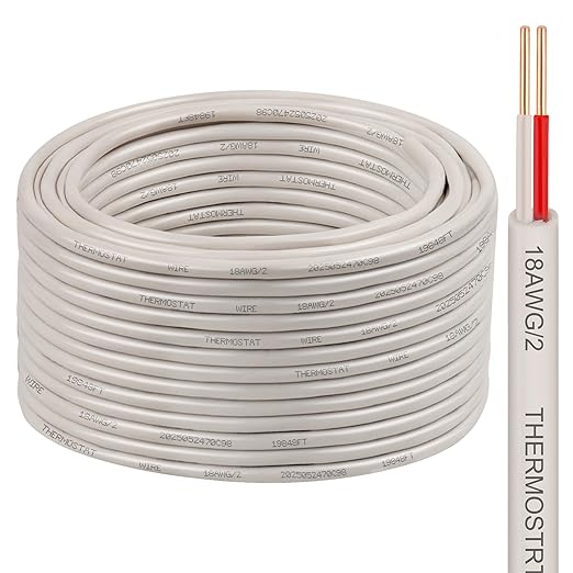 XRDS -RF 18AWG 2 Conductor Thermostat Wire 100FT, Solid Copper, 18 Gauge 2 Wire for Thermostat, HVAC, Heating and Cooling, White Jacket (20FT / 25FT / 30FT / 50FT / 75FT / 100FT)