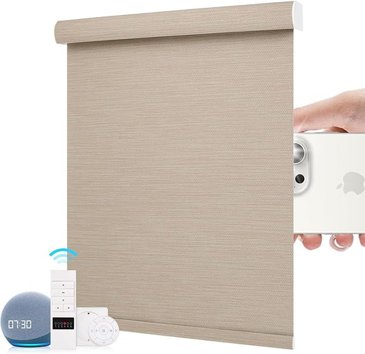 ZSTARR Motorized Roller Shades Blackout Smart Roller Blinds with Remote Control Rechargeable Blind Compatible with Alexa Automatic Window Shades for Home Custom Size (BO Coffee)