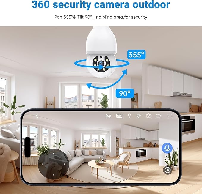 DYPCO Light Bulb Security Camera -5G& 2.4GHz WiFi Camera Outdoor Wireless Motion Detection and Alarm,Two-Way Talk,Color Night Vision,Human Detection, Light Socket Camera (White 2 Packs)