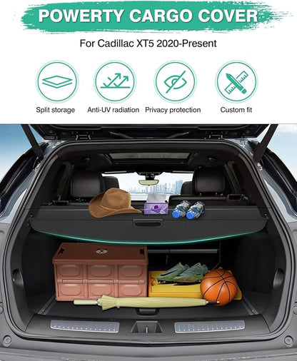 Powerty Retractable Cargo Cover for Cadillac XT5 2020-2023, Canvas Texture Trunk Cover Privacy Screen Rear Security Shade for XT5 Accessories
