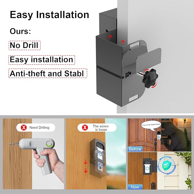 Bleu Clair Anti-Theft Video Doorbell Mount All Metal Compatible with Ring/Blink Wireless Doorbell, with Charging Port, No Drill, Not Block Doorbell Motion Sensor, for Rentals Apartment