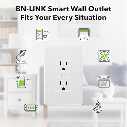 Smart WiFi in-Wall Outlet Switch 2 Individually Outlets Works with Timer Function Compatible with Alexa and Google Assistant BN-LINK