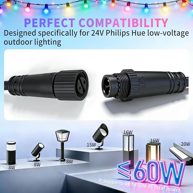 16 ft Weatherproof Extension for Philips Hue Outdoor Low Voltage Lights | Compatible with Lily Spot/XL Spot, Calla Pedestal, Econic Pathway & Amarant Light Bar - Requires hue Bridge